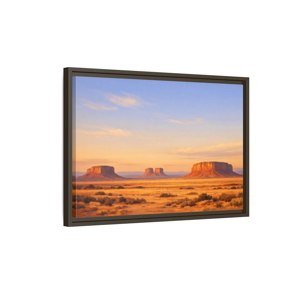 Side Mockup 2. Nature Desert Mesas Orange And Blue shown as stretched canvas wall art