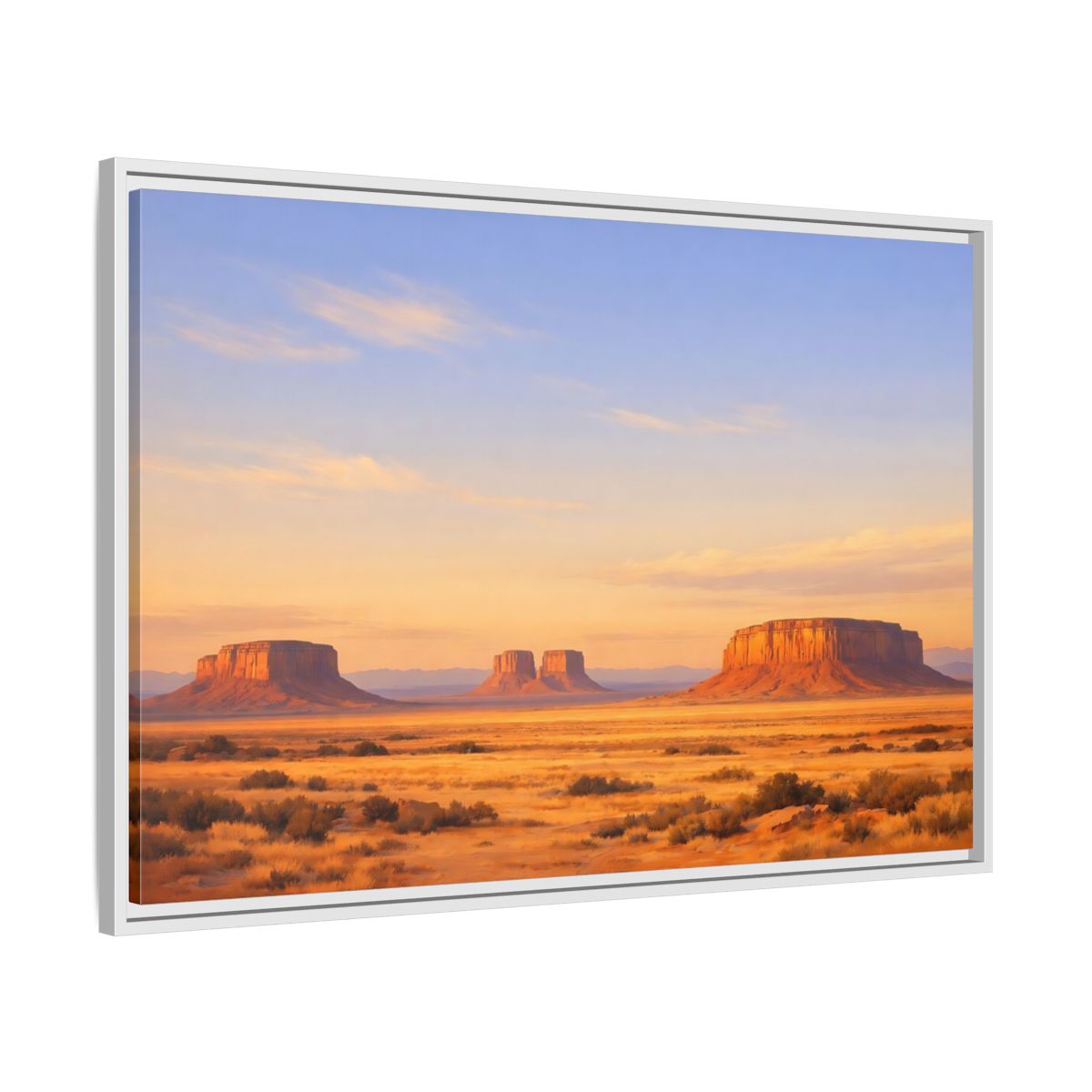 Side Mockup 9. Nature Desert Mesas Orange And Blue shown as stretched canvas wall art