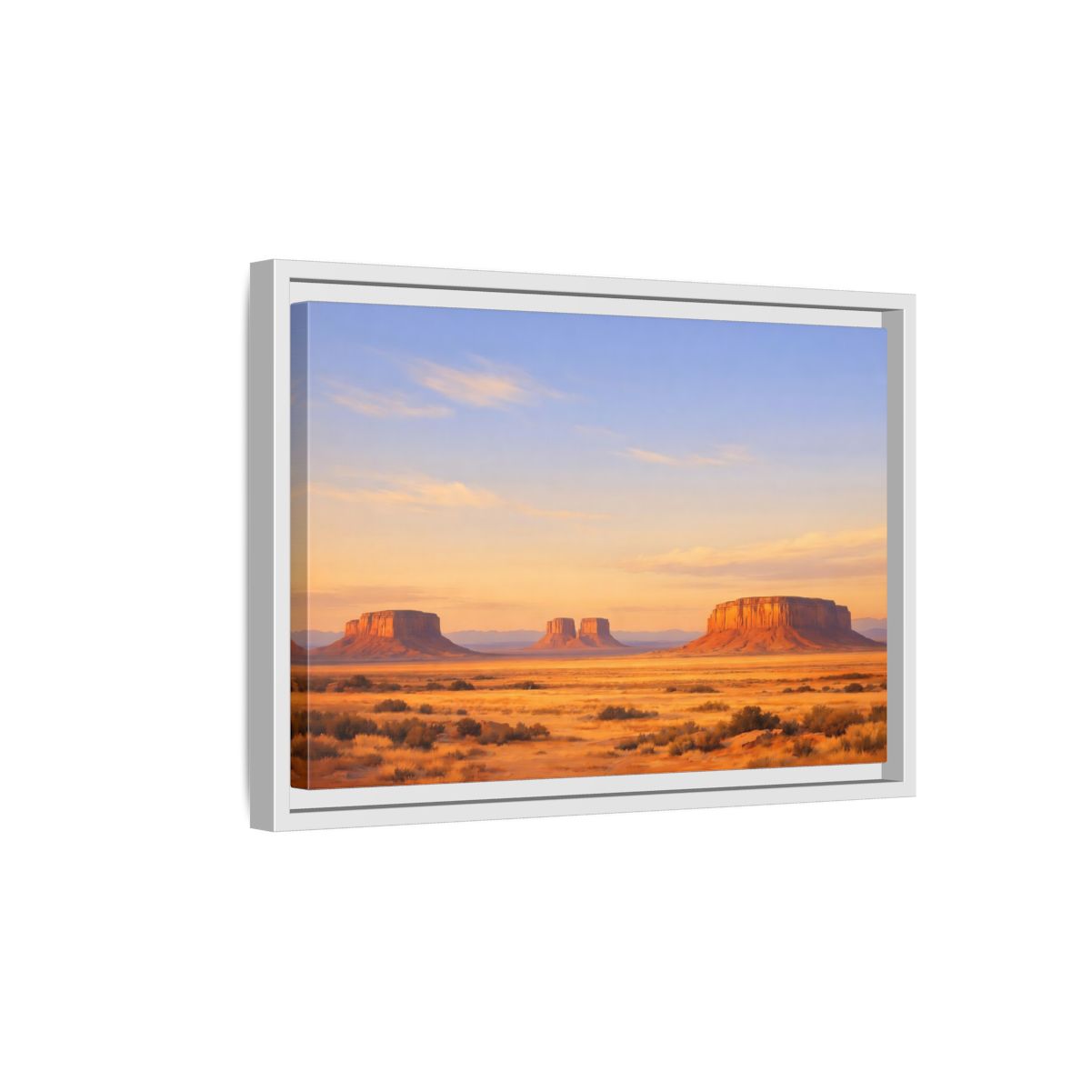 Side Mockup 4. Nature Desert Mesas Orange And Blue shown as stretched canvas wall art