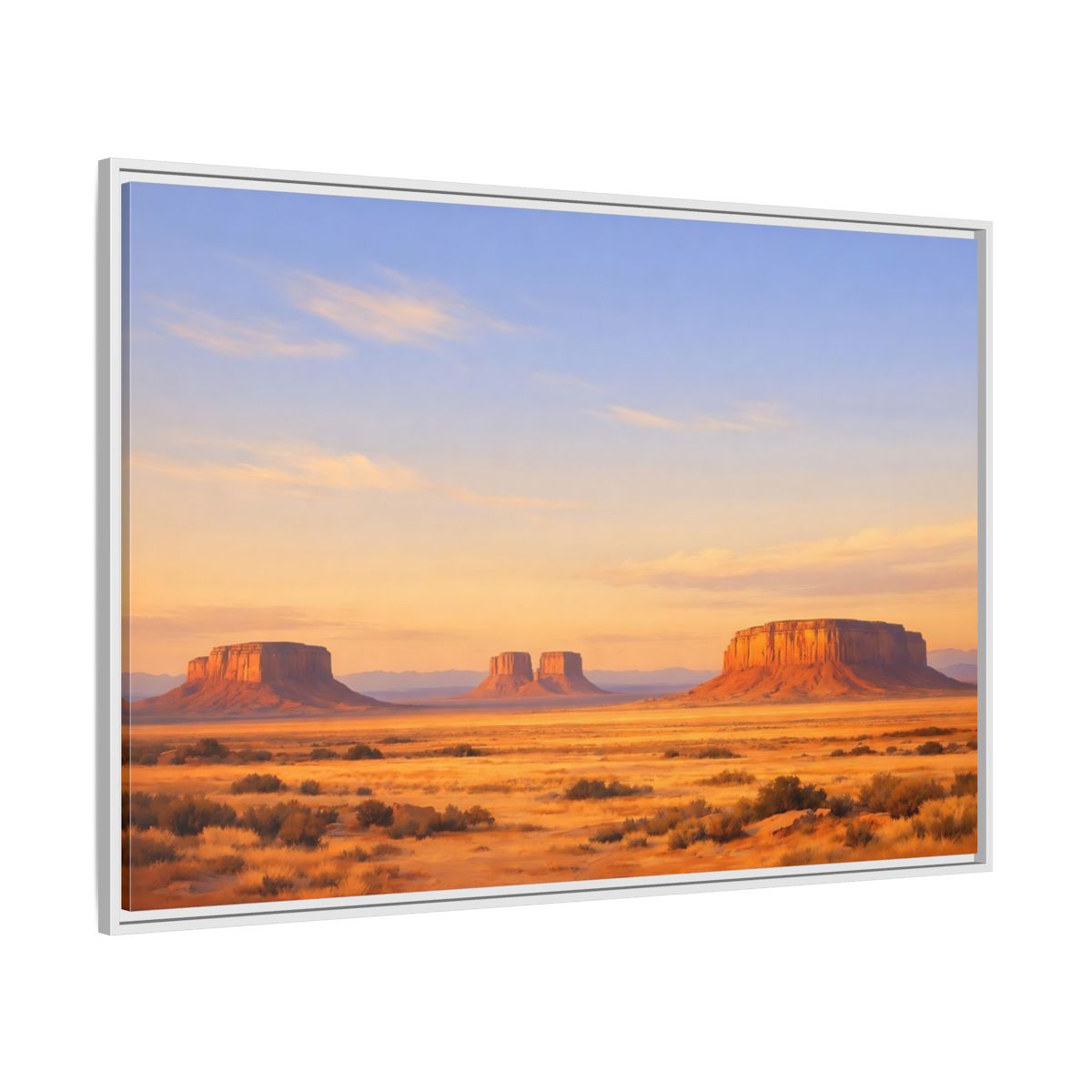 Side Mockup 7. Nature Desert Mesas Orange And Blue shown as stretched canvas wall art