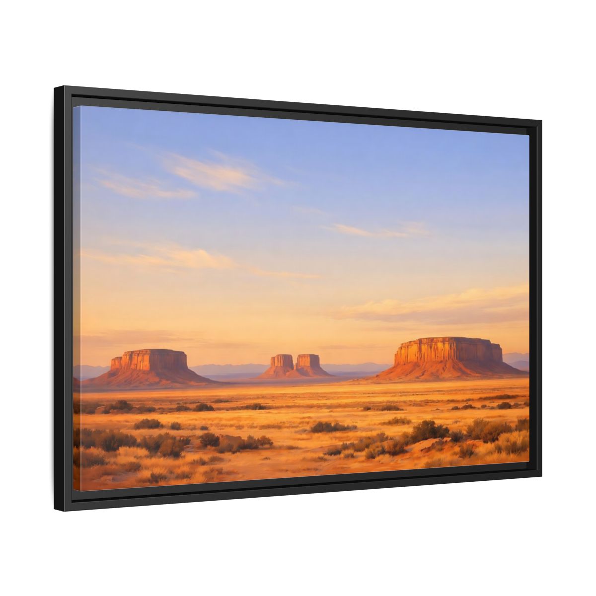 Side Mockup 14. Nature Desert Mesas Orange And Blue shown as stretched canvas wall art