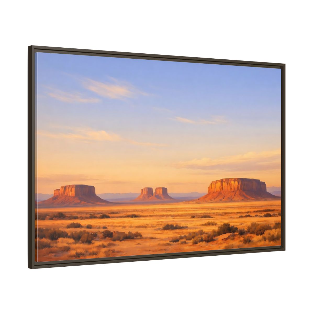 Side Mockup 8. Nature Desert Mesas Orange And Blue shown as stretched canvas wall art