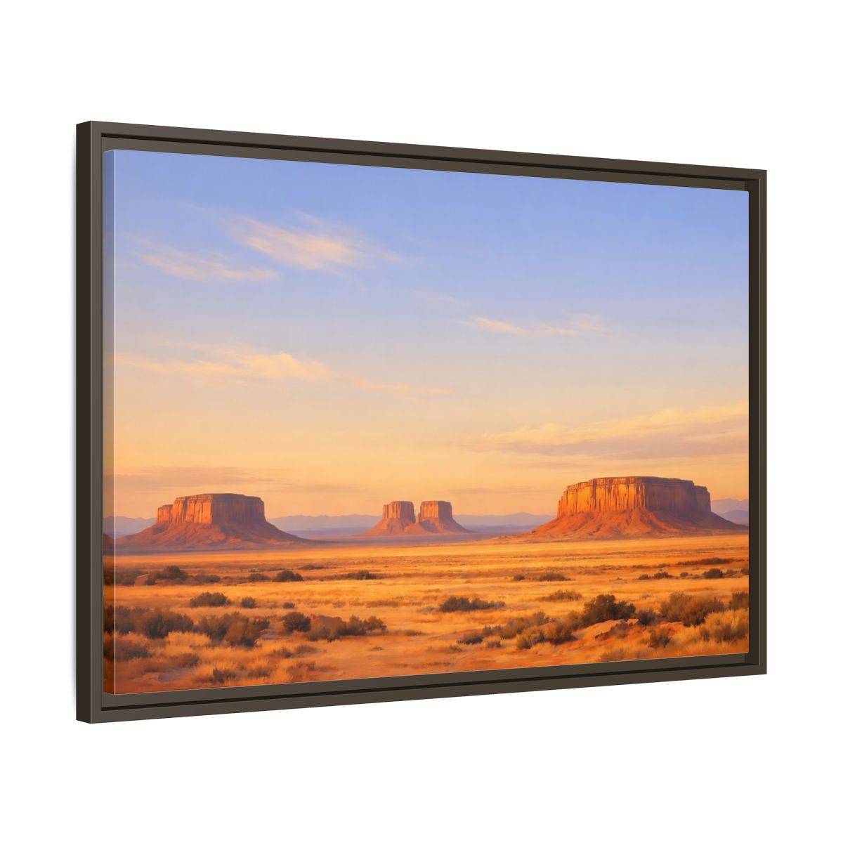 Side Mockup 11. Nature Desert Mesas Orange And Blue shown as stretched canvas wall art