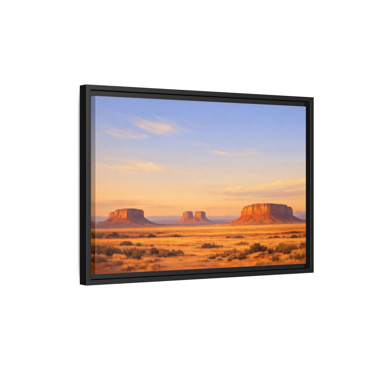 Side Mockup 3. Nature Desert Mesas Orange And Blue shown as stretched canvas wall art