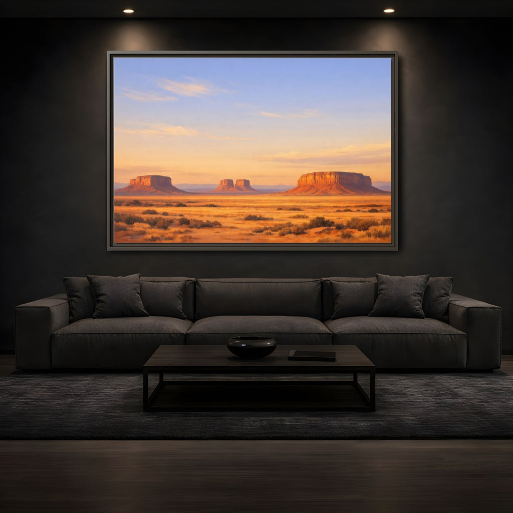 Mockup 3. Nature Desert Mesas Orange And Blue shown as stretched canvas wall art