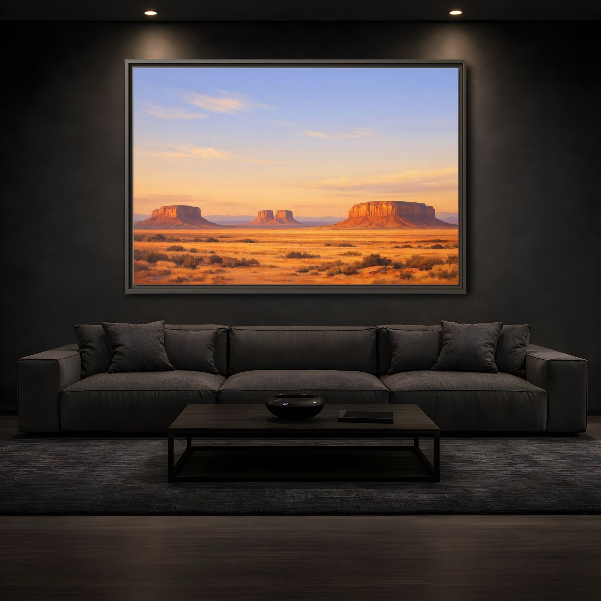 Mockup 3. Nature Desert Mesas Orange And Blue shown as stretched canvas wall art