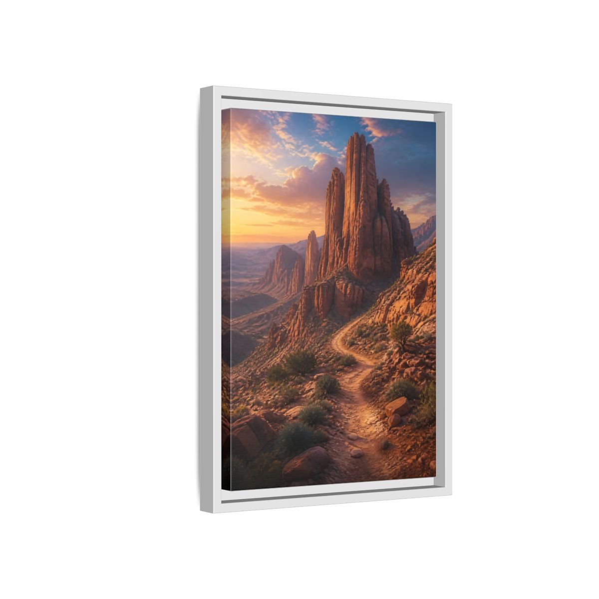 Side Mockup 4. Nature Desert Mountains Orange And Blue shown as stretched canvas wall art