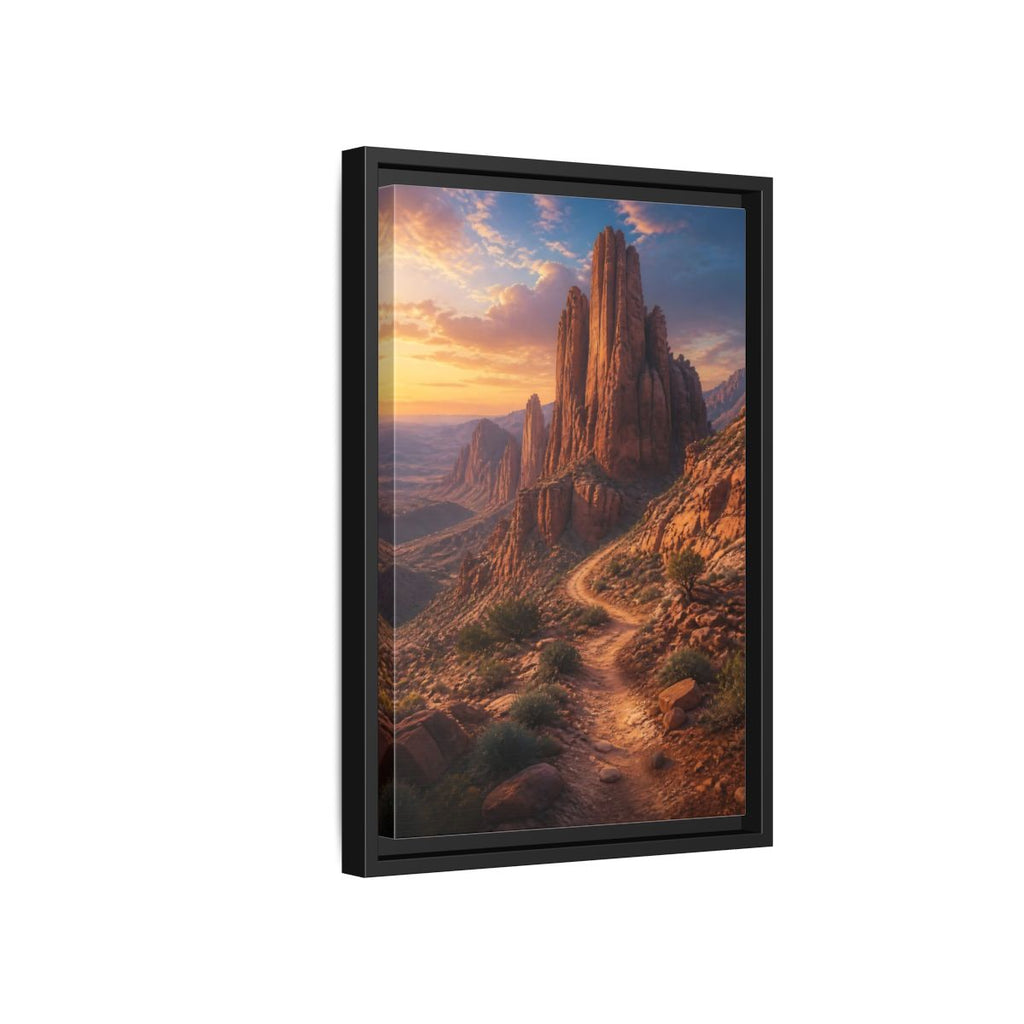 Side Mockup 6. Nature Desert Mountains Orange And Blue shown as stretched canvas wall art