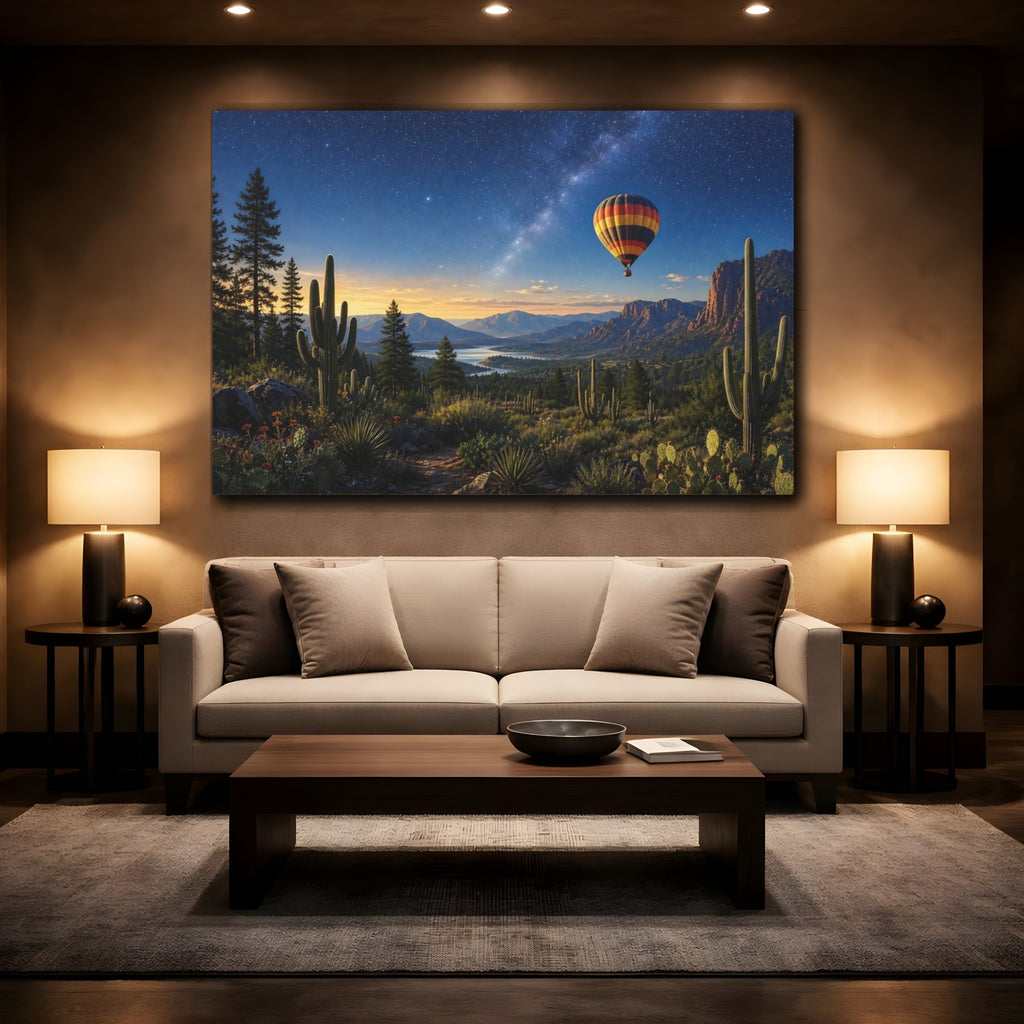 Mockup 2. Nature Desert Night Starry Desert Landscape shown as stretched canvas wall art