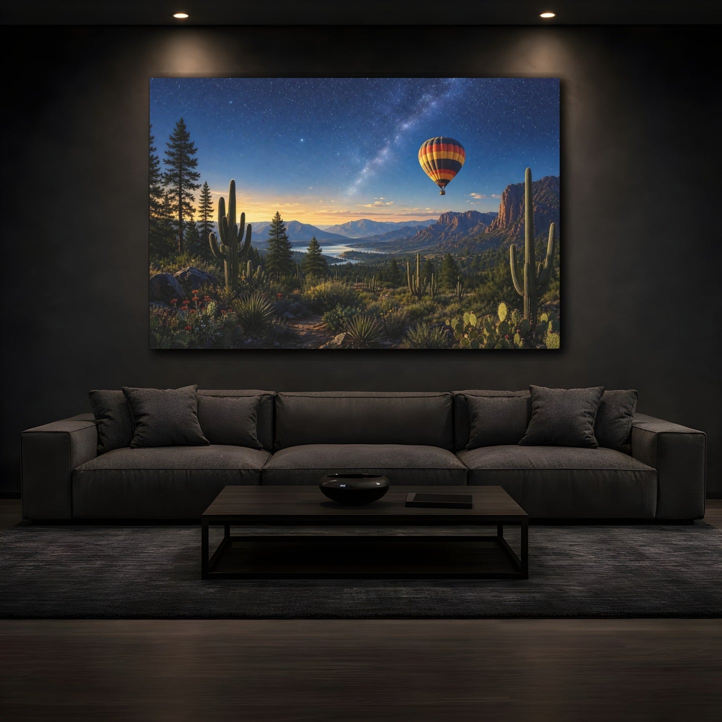 Mockup 3. Nature Desert Night Starry Desert Landscape shown as stretched canvas wall art