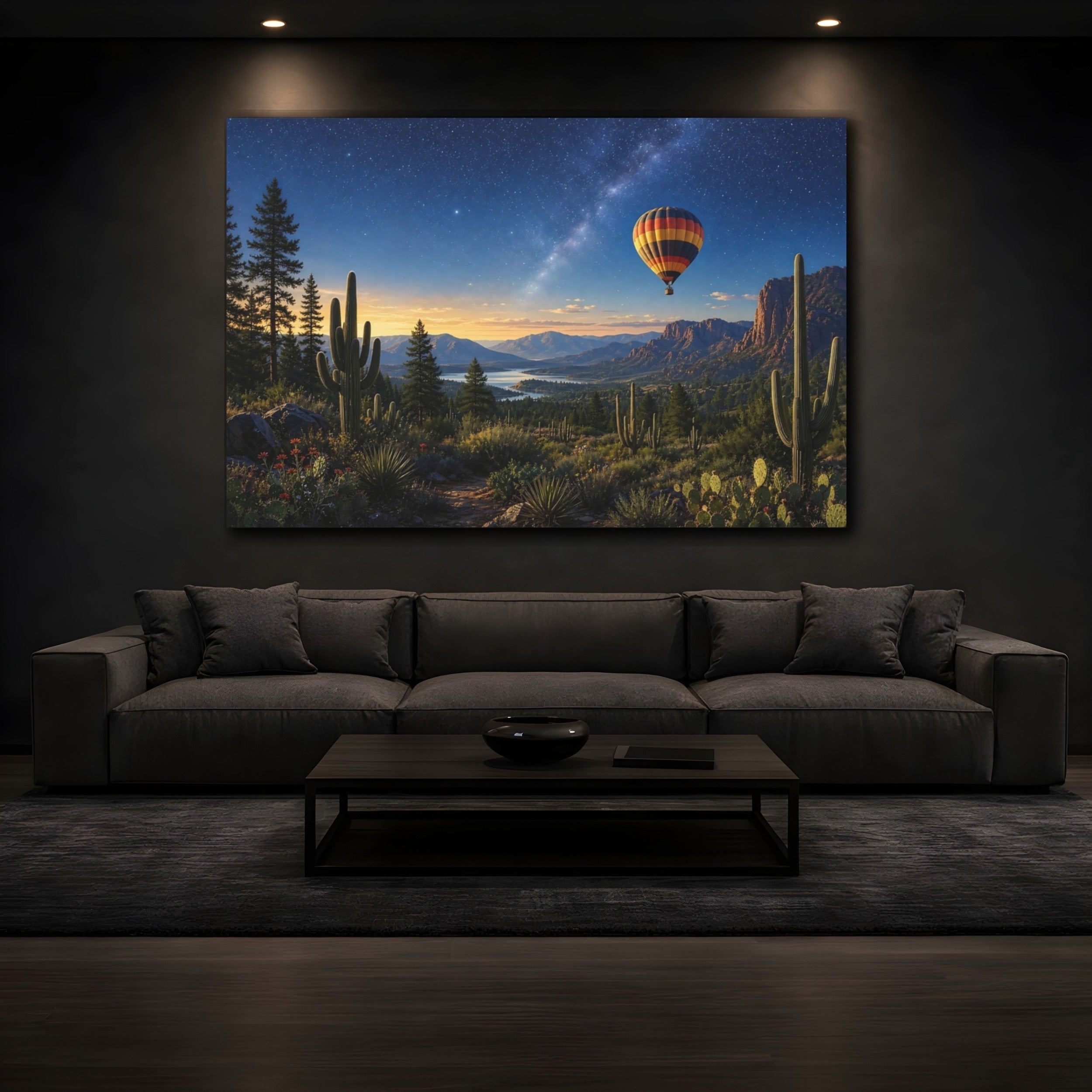 Mockup 3. Nature Desert Night Starry Desert Landscape shown as stretched canvas wall art
