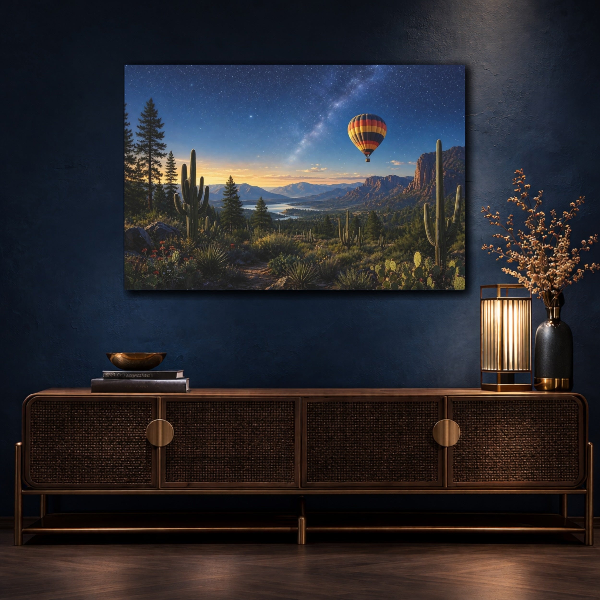 Mockup 4. Nature Desert Night Starry Desert Landscape shown as stretched canvas wall art