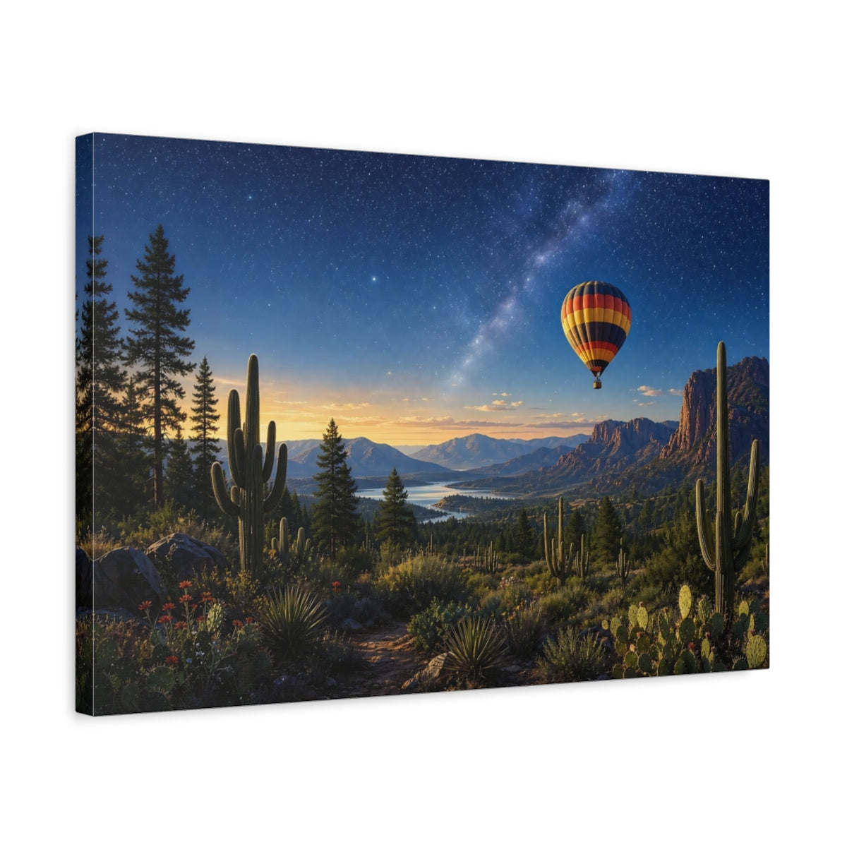 Side Mockup 3. Nature Desert Night Starry Desert Landscape shown as stretched canvas wall art