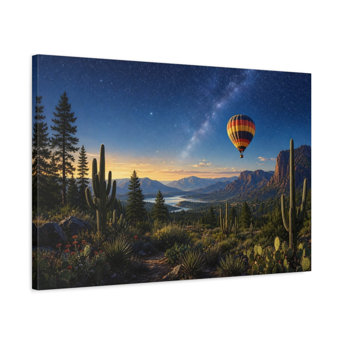 Side Mockup 2. Nature Desert Night Starry Desert Landscape shown as stretched canvas wall art