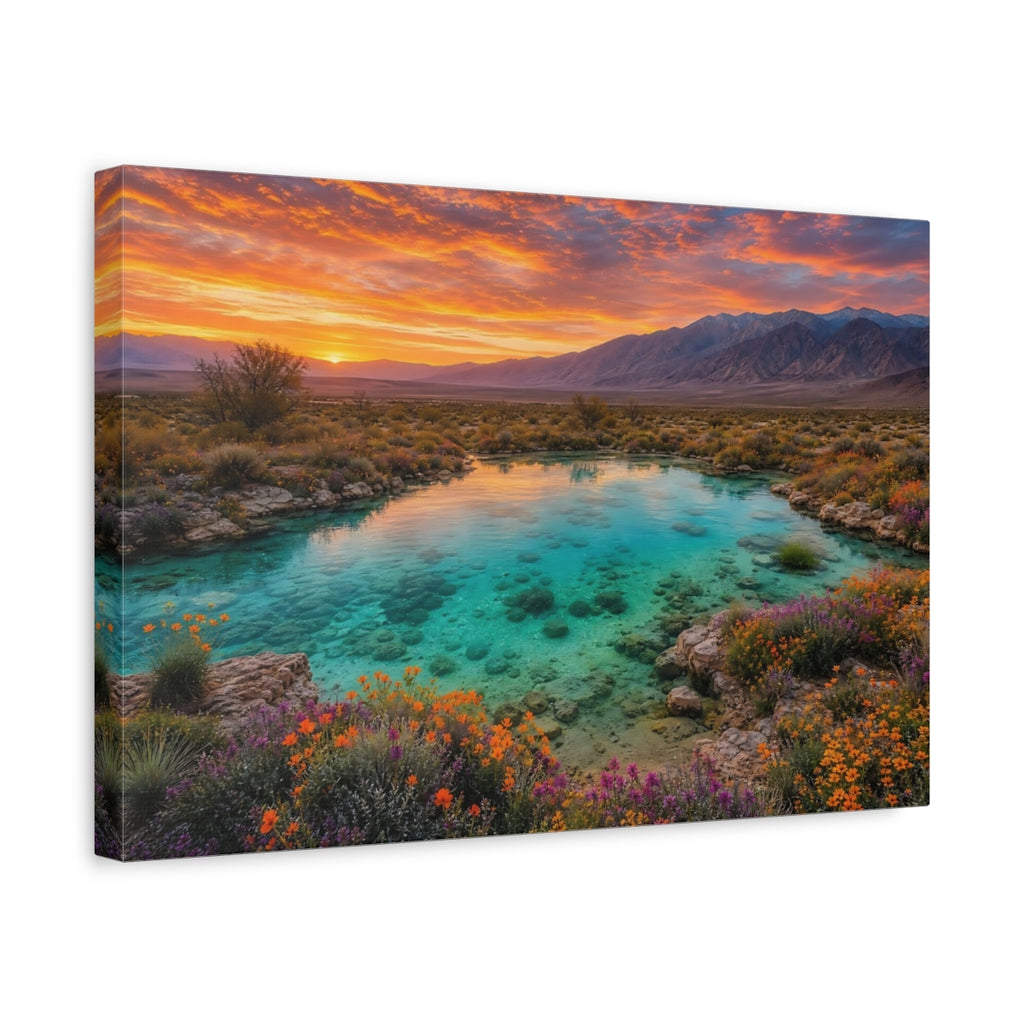 Side Mockup 4. Nature Desert Oasis Orange Teal Landscape shown as stretched canvas wall art