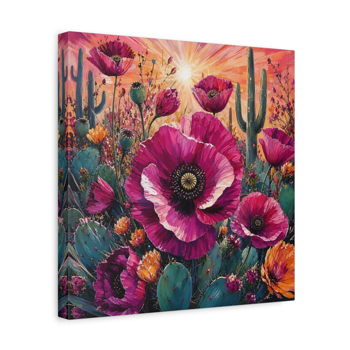 Side Mockup 7. Nature Desert Poppies Pink Desert Floral shown as stretched canvas wall art