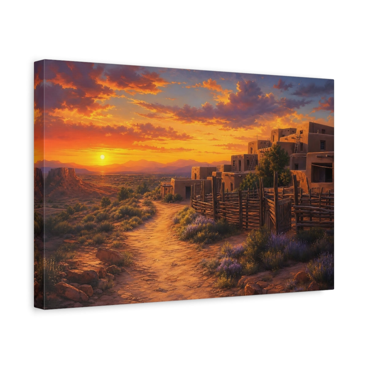 Side Mockup 4. Nature Desert Pueblo Southwest Sunset shown as stretched canvas wall art