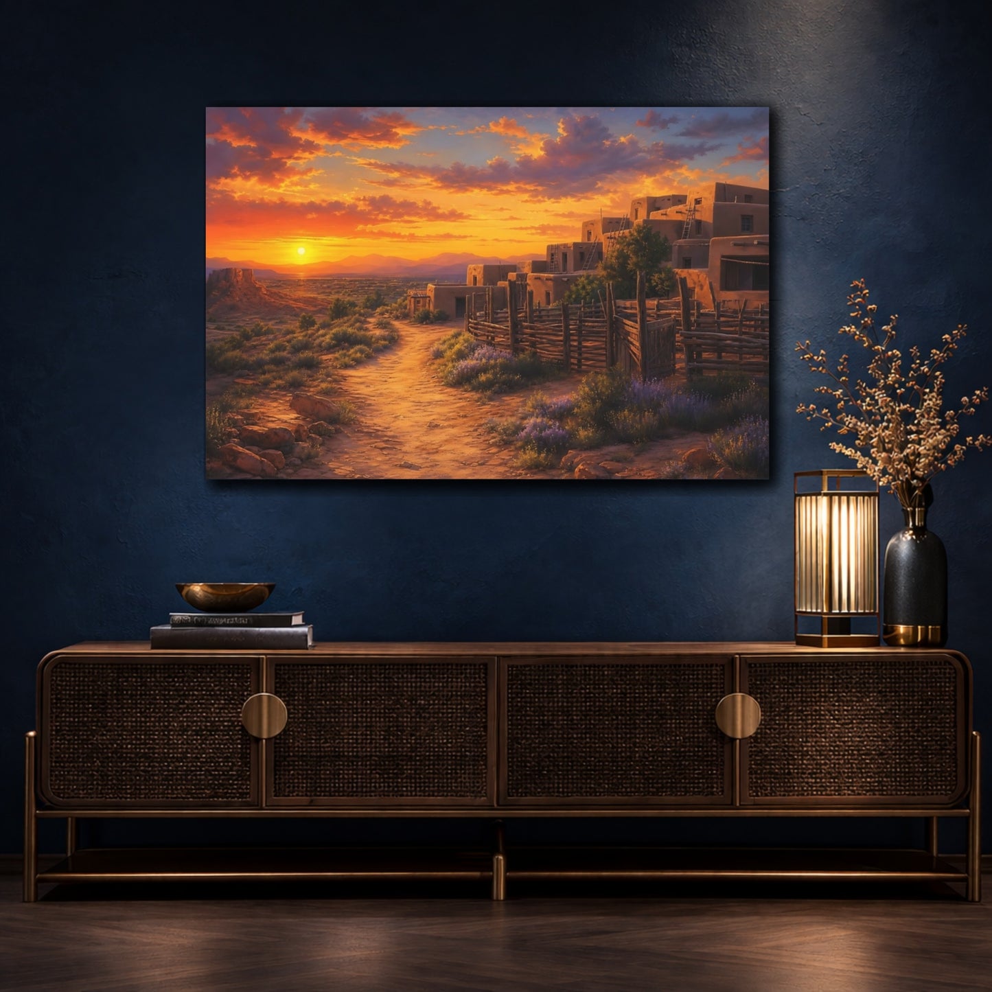Mockup 4. Nature Desert Pueblo Southwest Sunset shown as stretched canvas wall art
