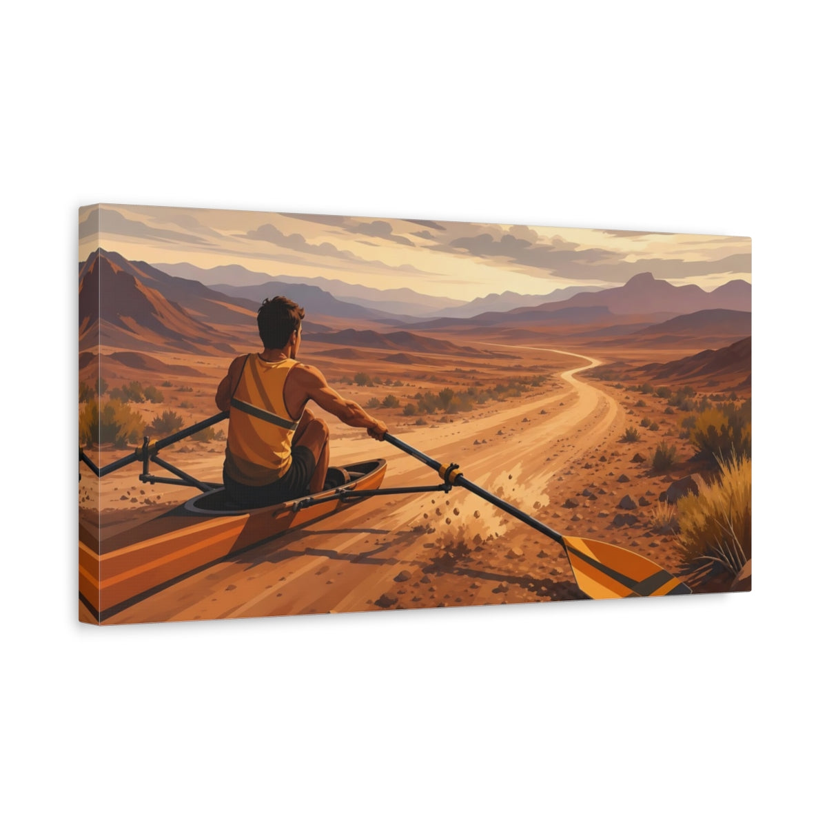 Side Mockup 3. Nature Desert Rower Orange And Brown shown as canvas print