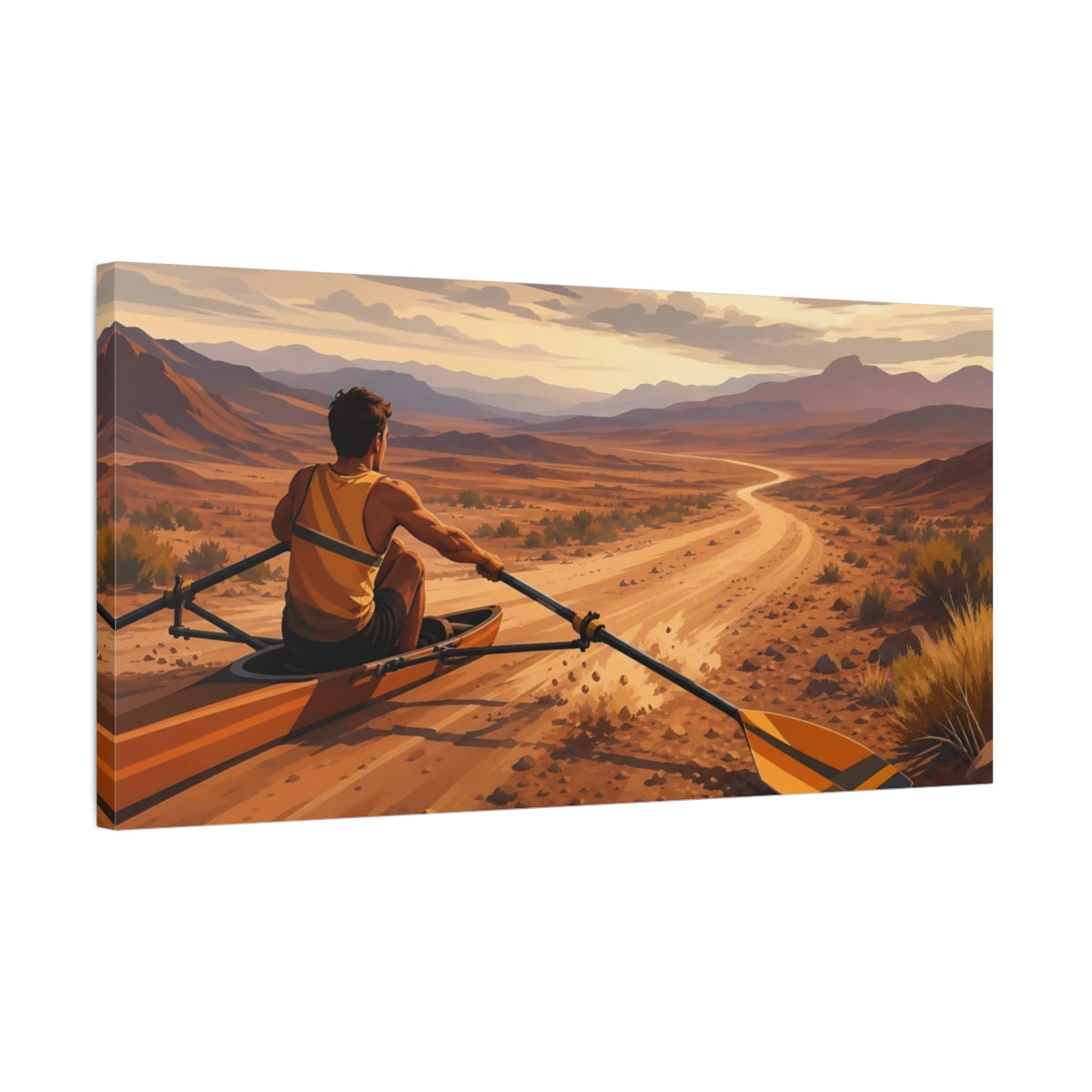 Side Mockup 1. Nature Desert Rower Orange And Brown shown as canvas print