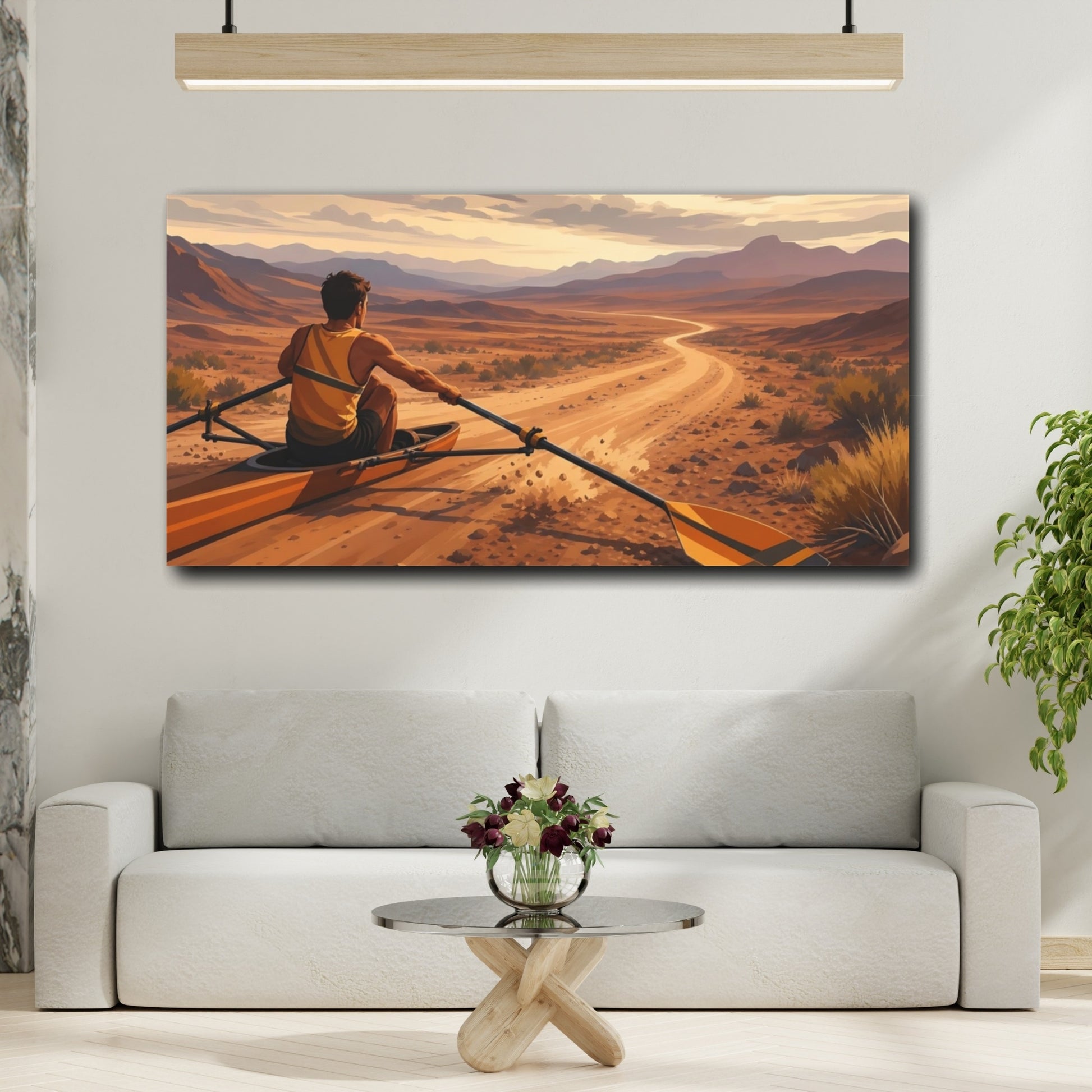 Mockup 2. Nature Desert Rower Orange And Brown shown as canvas print