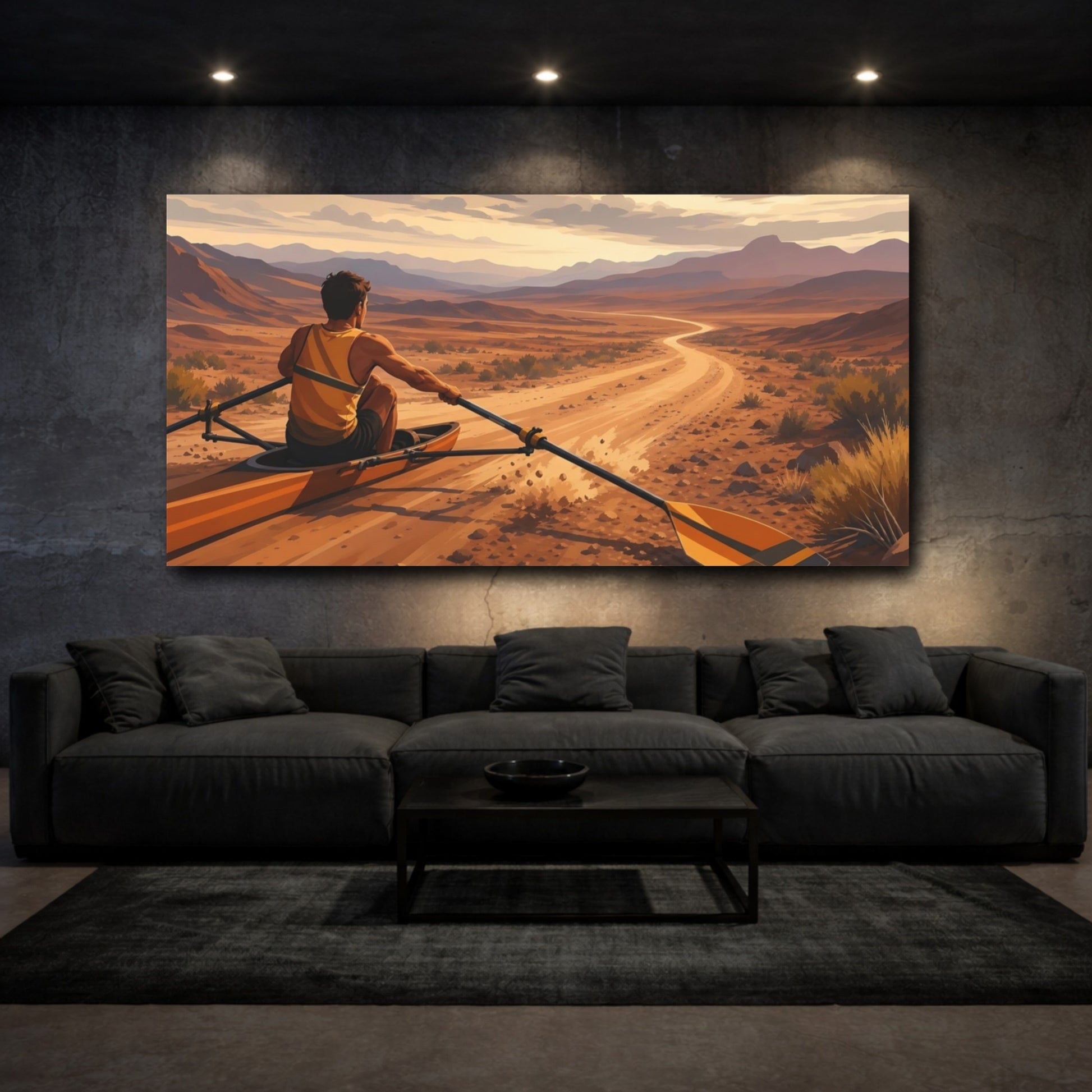 Mockup 4. Nature Desert Rower Orange And Brown shown as canvas print
