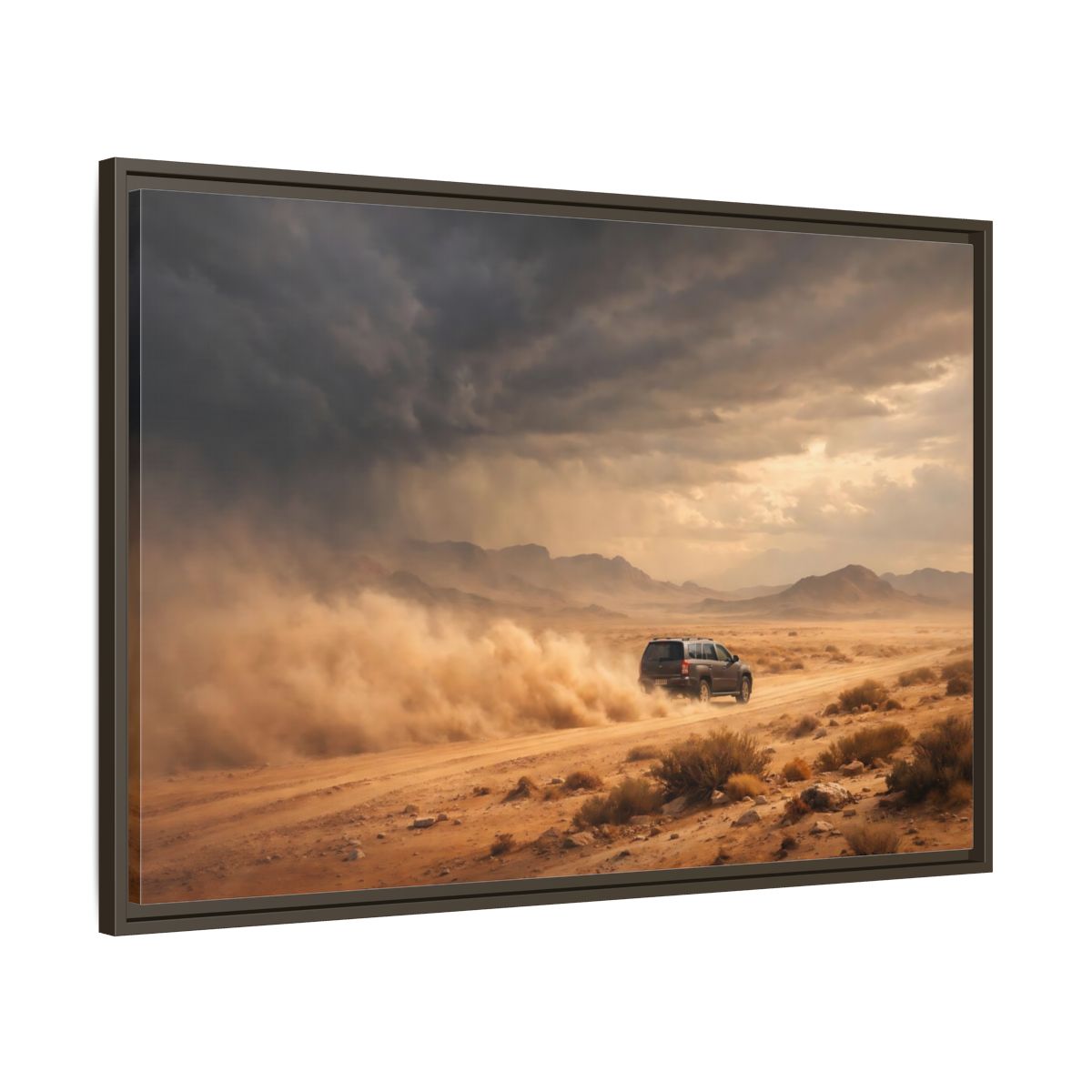 Main Mockup. Nature Desert Suv Brown And Orange shown as stretched canvas wall art