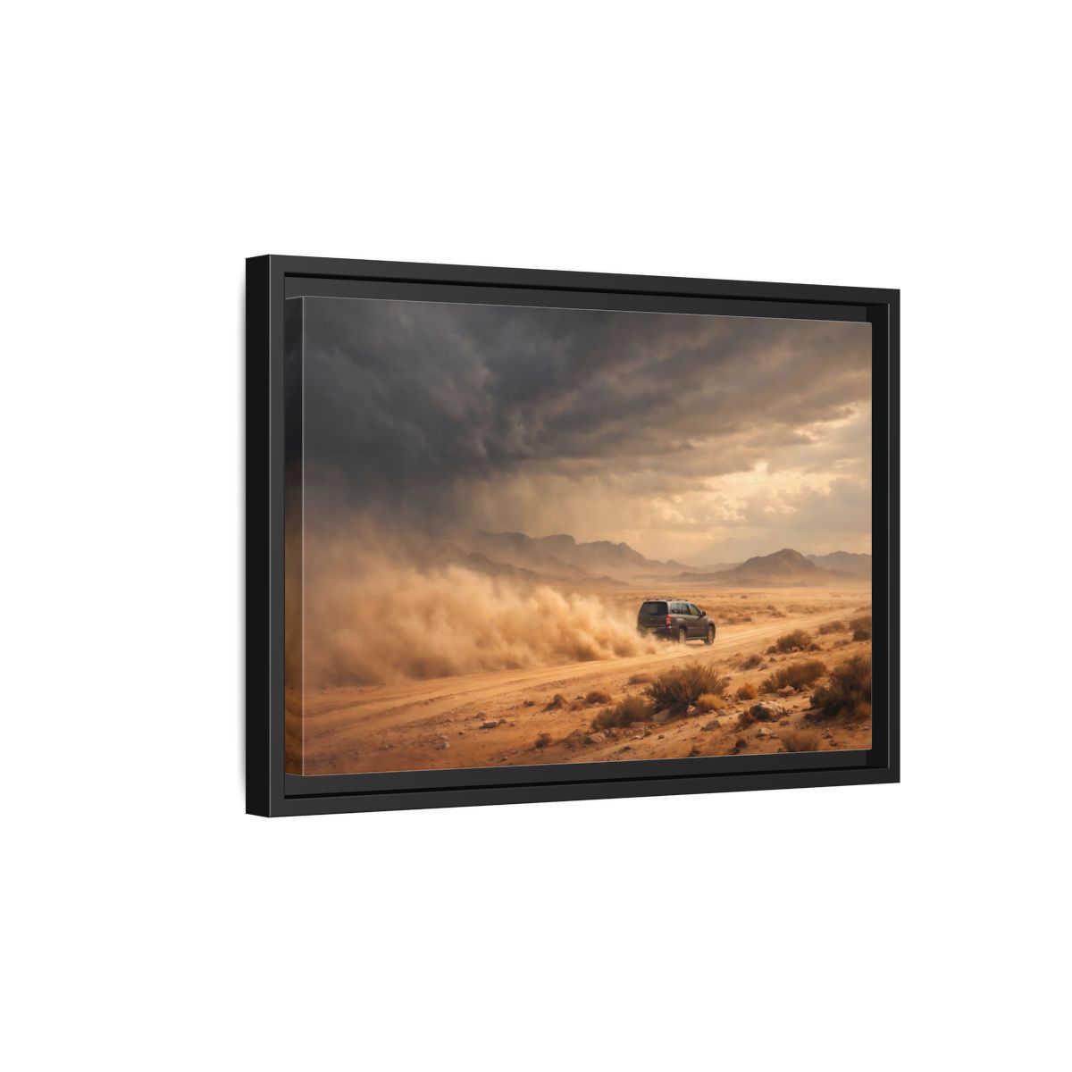 Side Mockup 6. Nature Desert Suv Brown And Orange shown as stretched canvas wall art