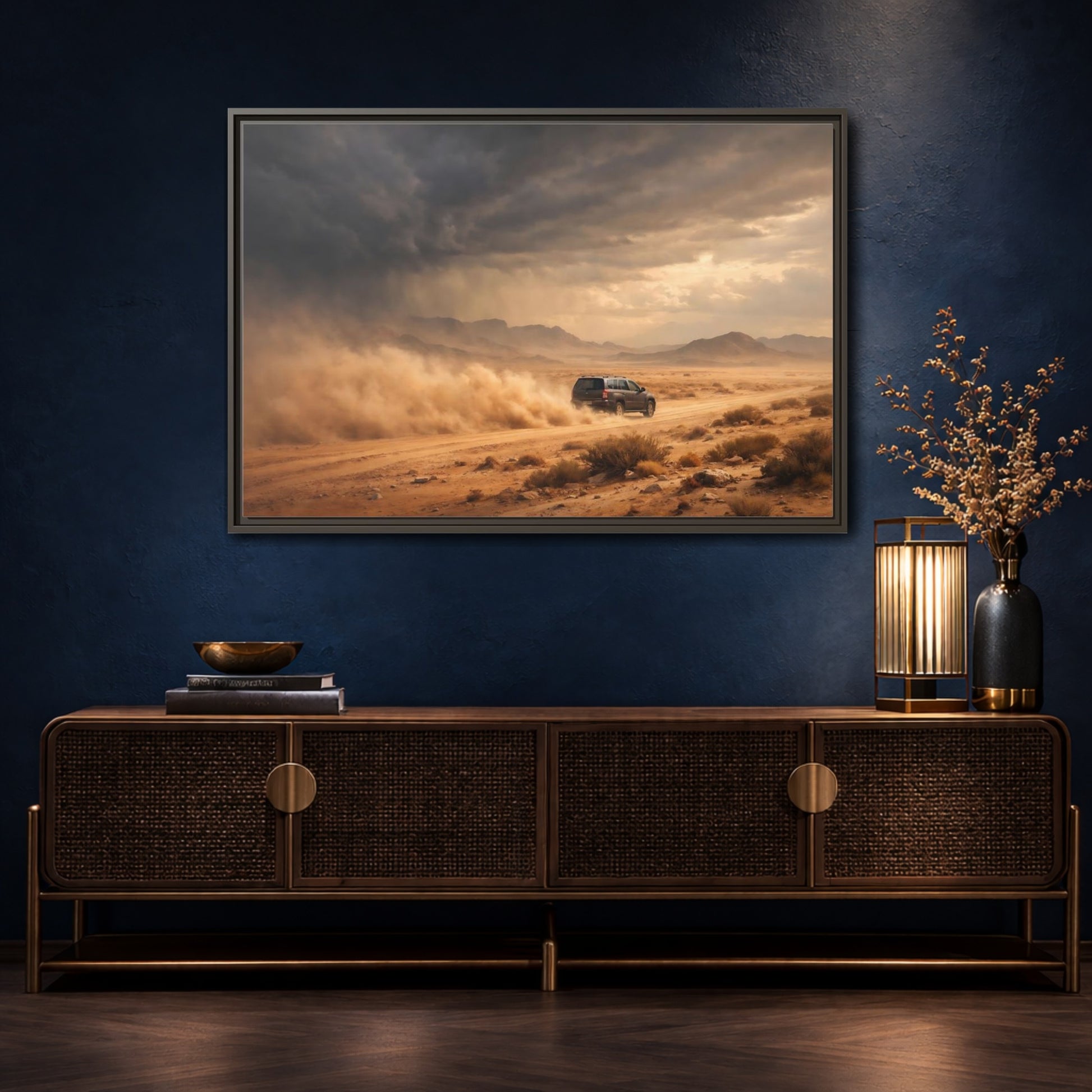 Mockup 4. Nature Desert Suv Brown And Orange shown as stretched canvas wall art