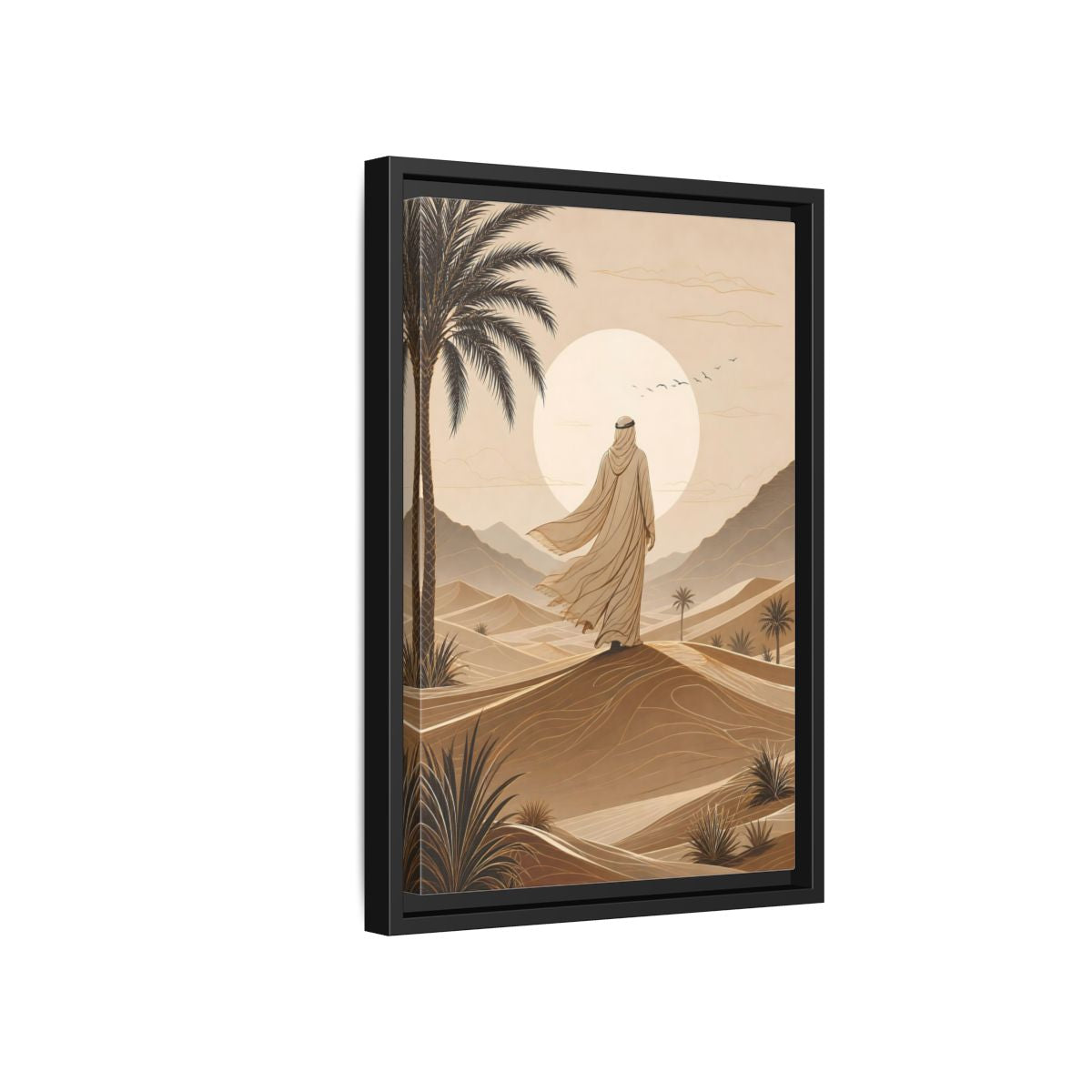 Brown Beige Desert Traveler Gallery-Wrapped Canvas Wall Art Print - Illustrative Living Room Wall Decor shown as canvas wall art
