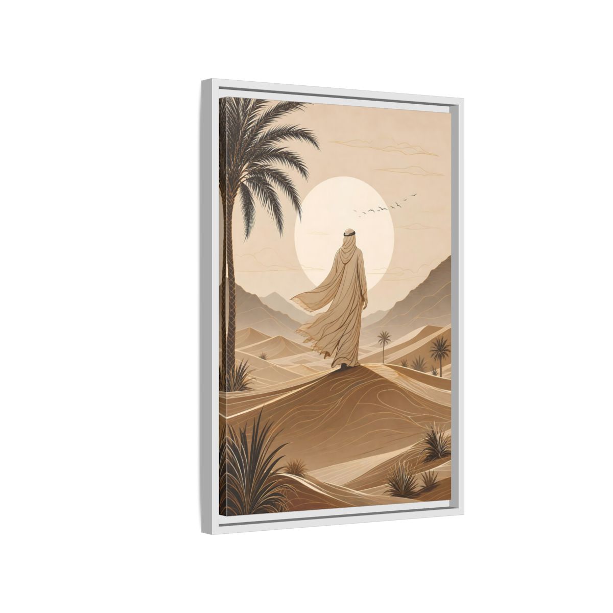 Brown Beige Desert Traveler Gallery-Wrapped Canvas Wall Art Print - Illustrative Living Room Wall Decor shown as canvas wall art