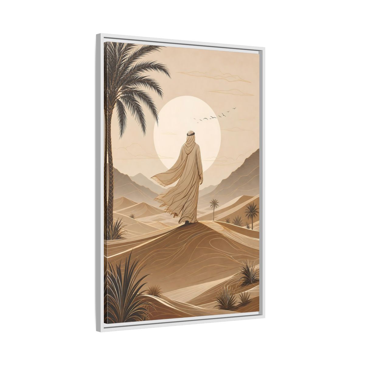 Brown Beige Desert Traveler Gallery-Wrapped Canvas Wall Art Print - Illustrative Living Room Wall Decor shown as canvas wall art