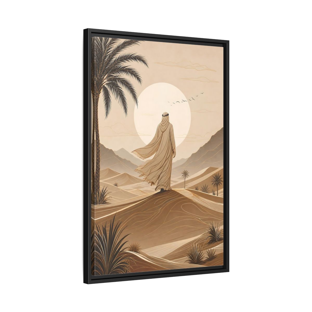 Brown Beige Desert Traveler Gallery-Wrapped Canvas Wall Art Print - Illustrative Living Room Wall Decor shown as canvas wall art
