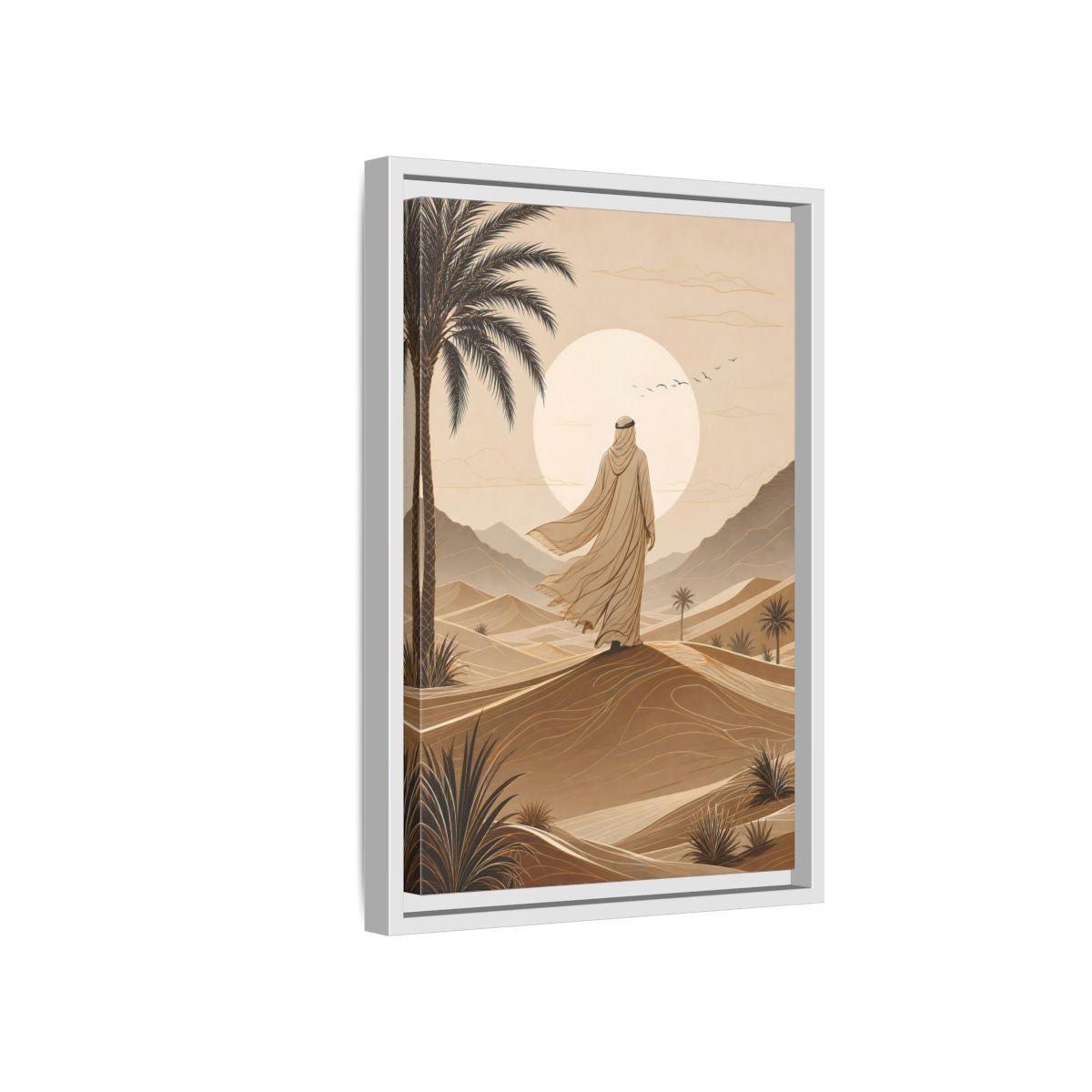 Brown Beige Desert Traveler Gallery-Wrapped Canvas Wall Art Print - Illustrative Living Room Wall Decor shown as canvas wall art