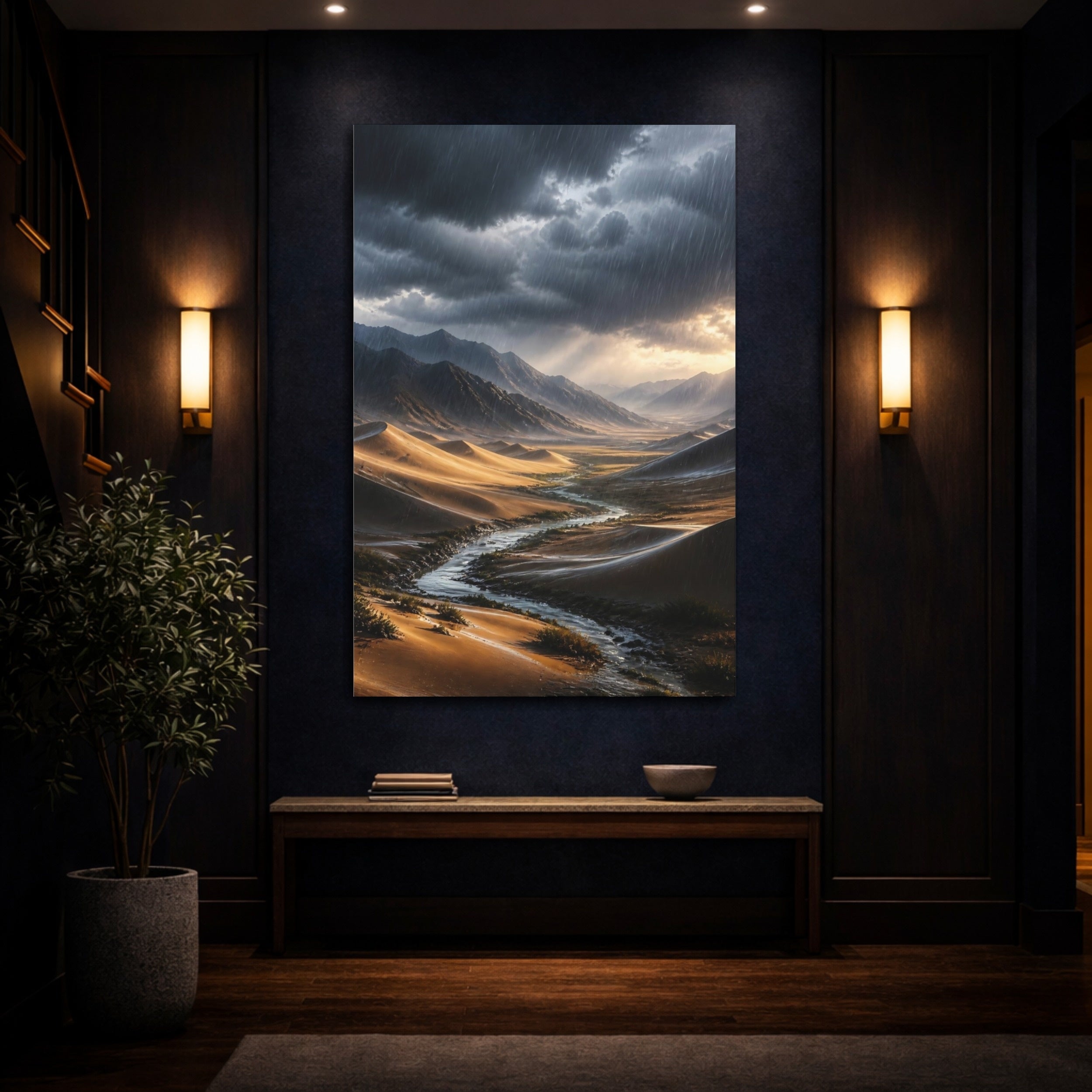 Mockup 4. Nature Desert Valley Rainy Desert Landscape shown as stretched canvas wall art