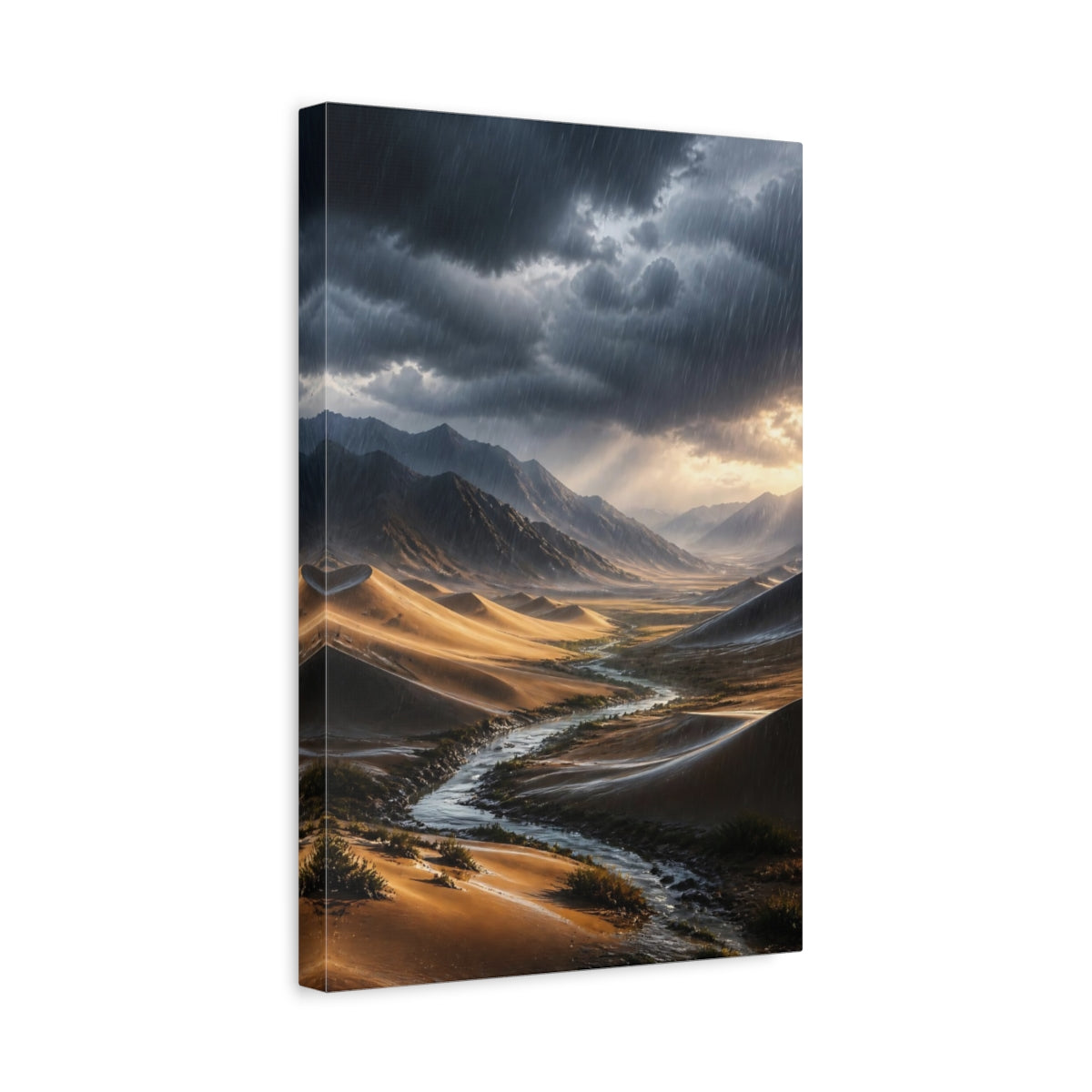 Side Mockup 4. Nature Desert Valley Rainy Desert Landscape shown as stretched canvas wall art
