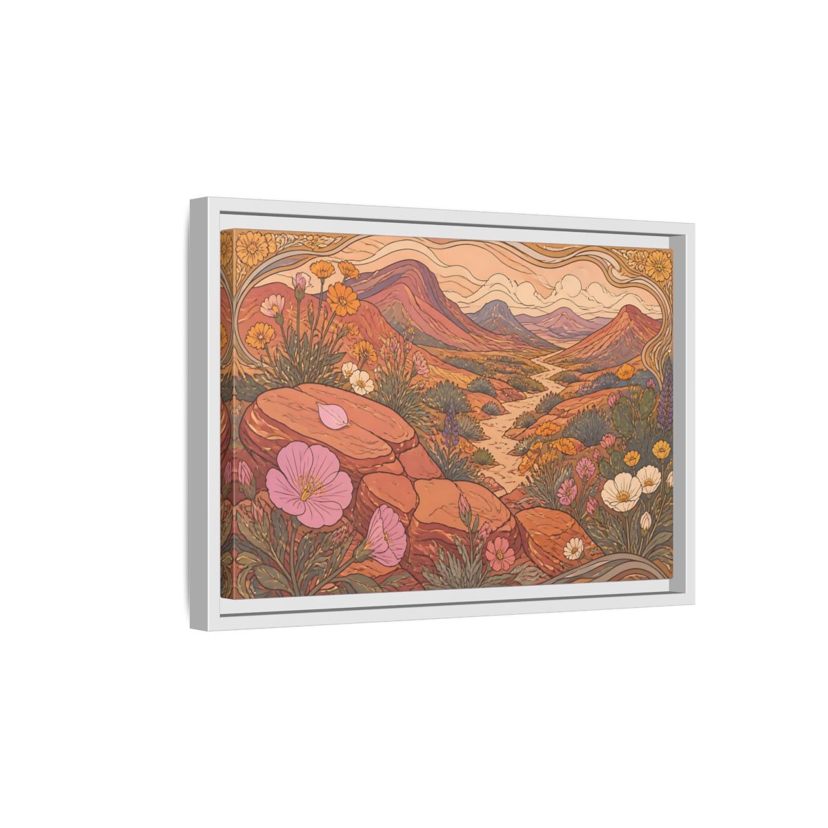 Side Mockup 4. Nature Desert Wildflowers shown as framed canvas print