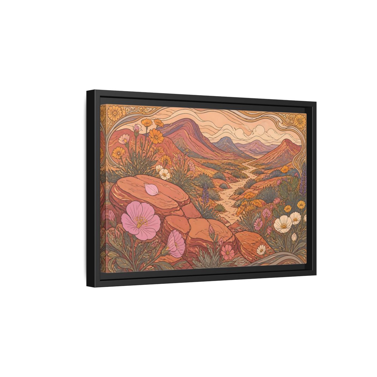Side Mockup 6. Nature Desert Wildflowers shown as framed canvas print