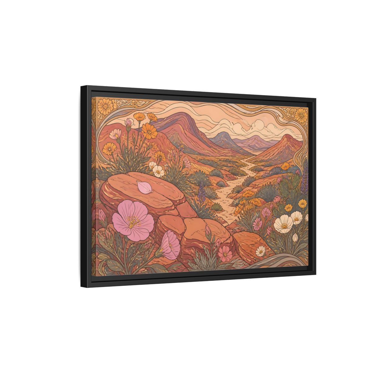 Side Mockup 3. Nature Desert Wildflowers shown as framed canvas print