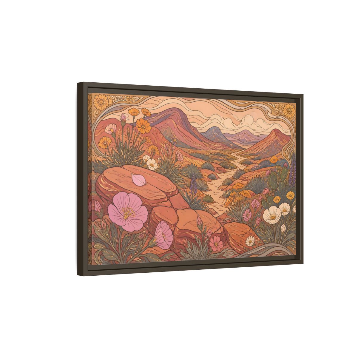 Side Mockup 2. Nature Desert Wildflowers shown as framed canvas print