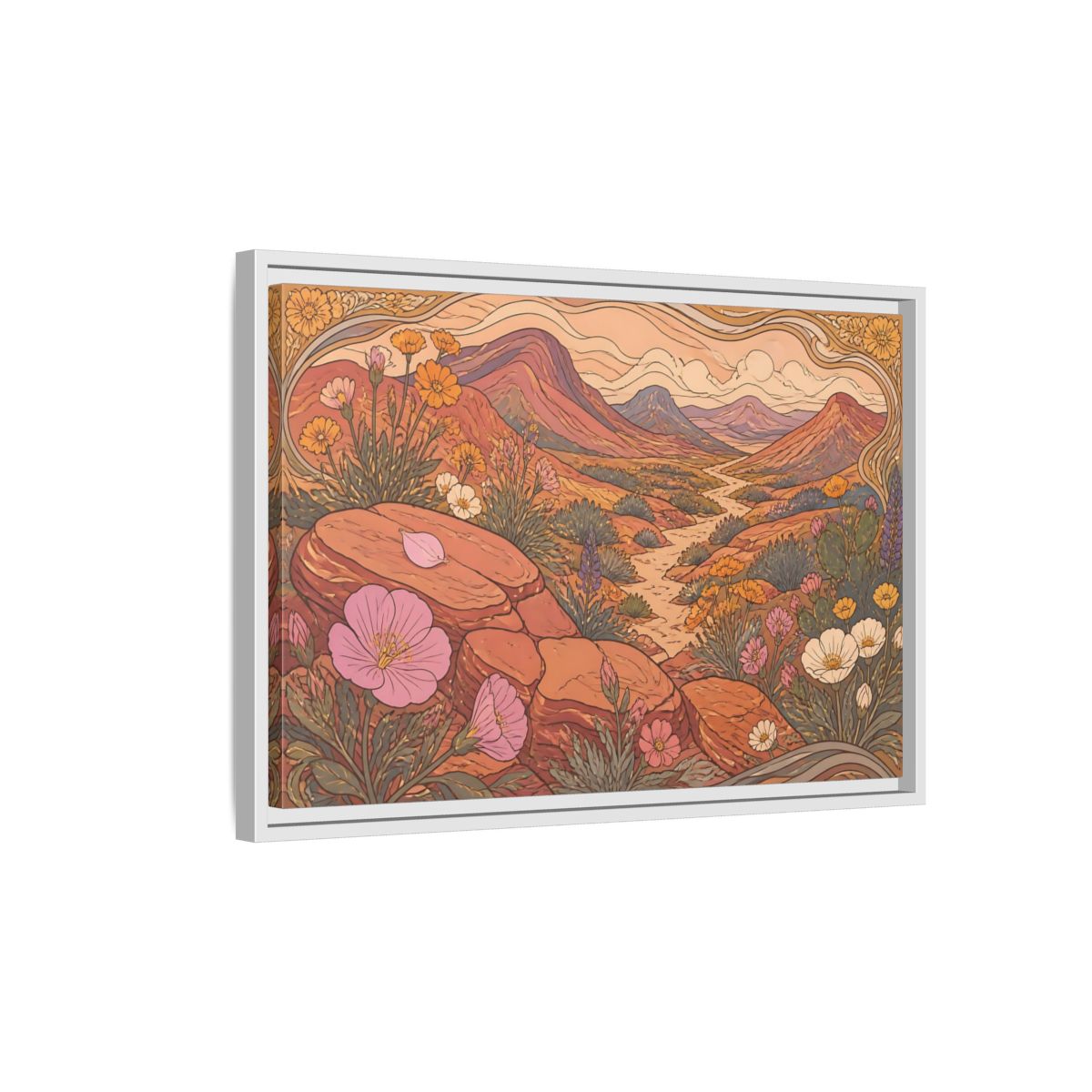 Side Mockup 1. Nature Desert Wildflowers shown as framed canvas print
