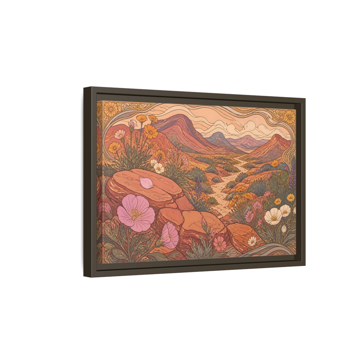 Side Mockup 5. Nature Desert Wildflowers shown as framed canvas print