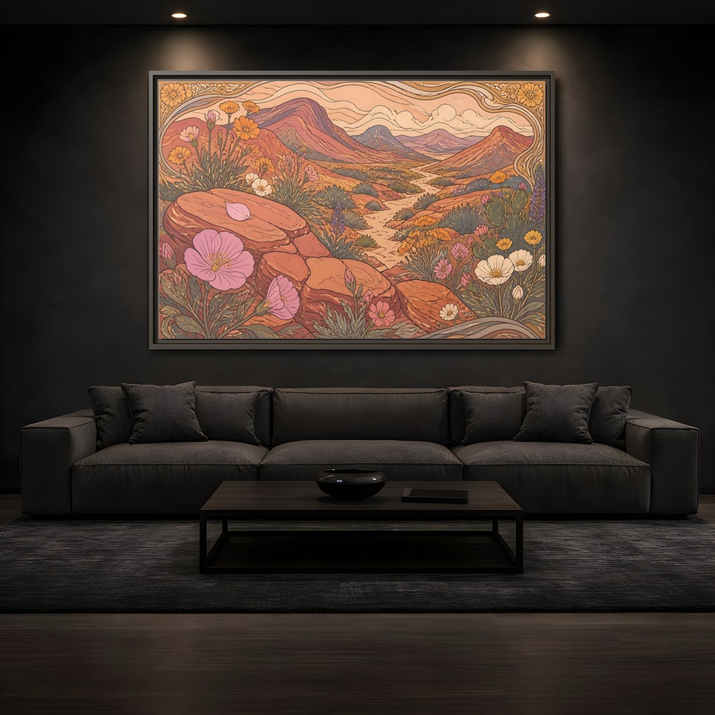 Mockup 3. Nature Desert Wildflowers shown as framed canvas print