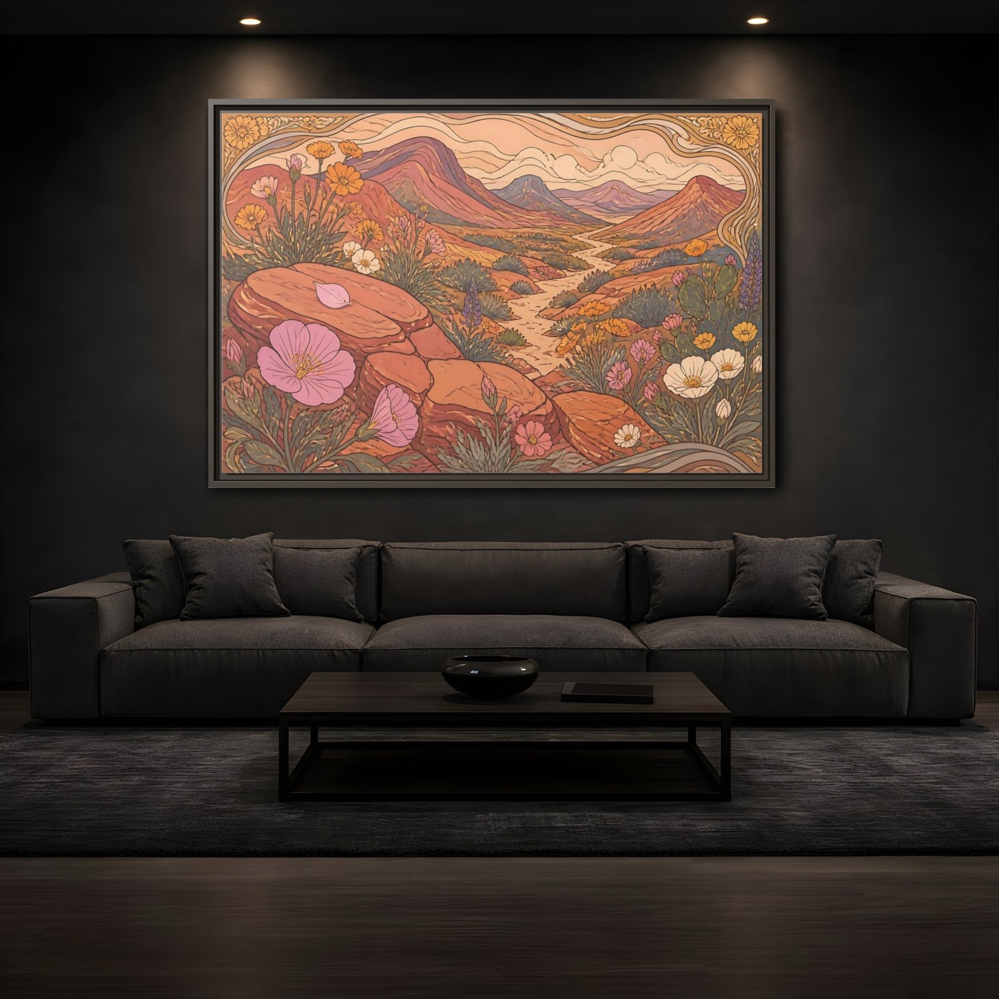 Mockup 3. Nature Desert Wildflowers shown as framed canvas print