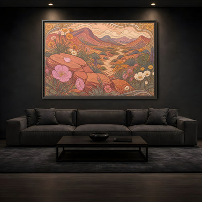 Mockup 3. Nature Desert Wildflowers shown as framed canvas print