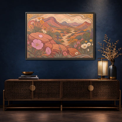 Mockup 4. Nature Desert Wildflowers shown as framed canvas print