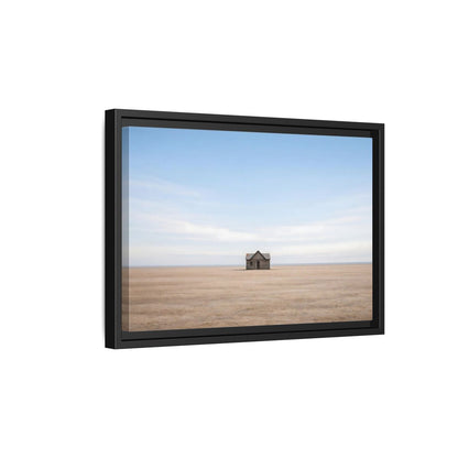 Side Mockup 6. Nature Deserted House Blue And Brown Landscape shown as stretched canvas wall art