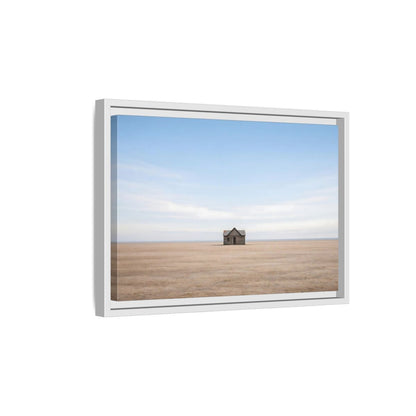 Side Mockup 4. Nature Deserted House Blue And Brown Landscape shown as stretched canvas wall art