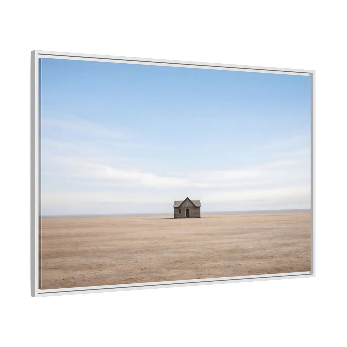 Side Mockup 7. Nature Deserted House Blue And Brown Landscape shown as stretched canvas wall art
