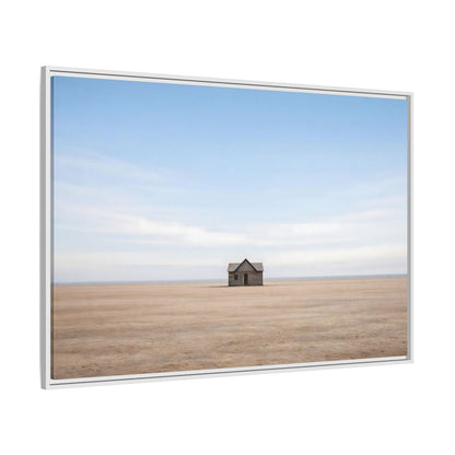 Side Mockup 7. Nature Deserted House Blue And Brown Landscape shown as stretched canvas wall art